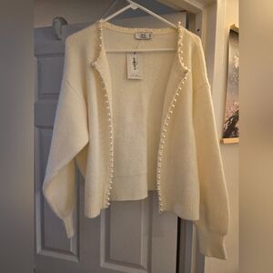 Elegant Pearl-Embellished Cream Sweater
